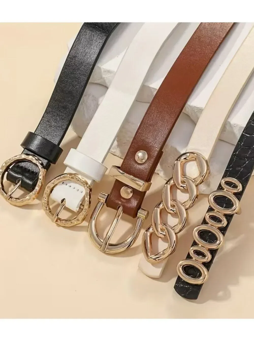 NWT Classic Faux Leather Belts Gold Hardware Neutrals Assorted 5 Styles